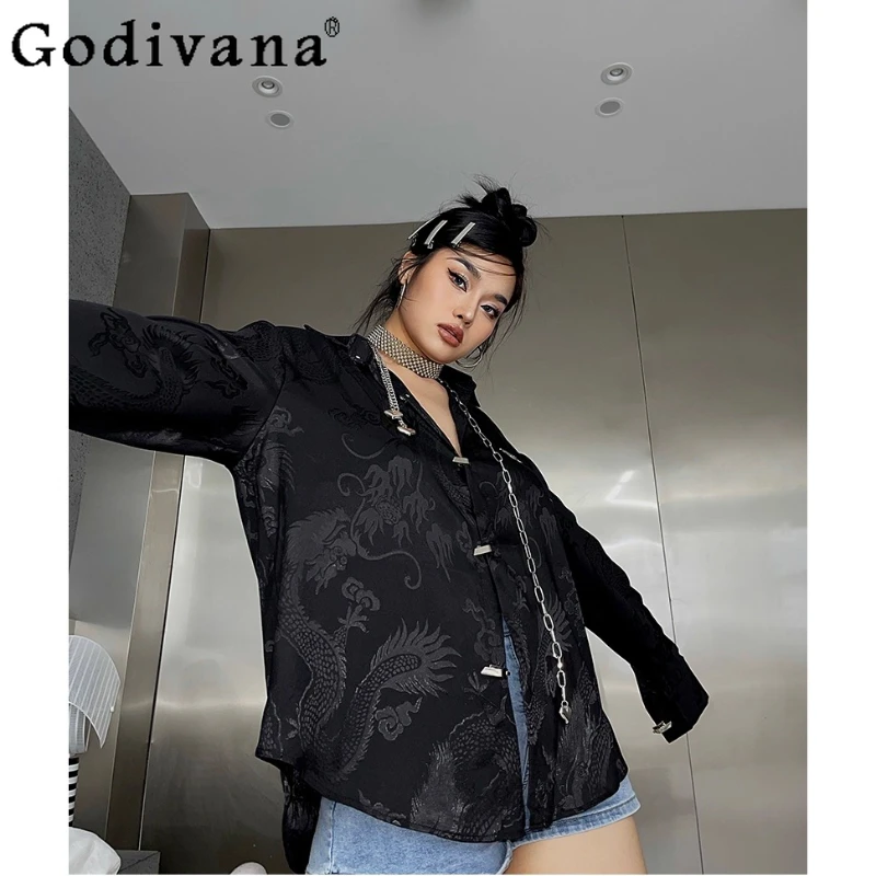 

Women's Spring Summer Dark Japanese New Chinese Retro Fashion Shirt Handsome Loose Long Sleeve Versatile Turn-down Collar Top