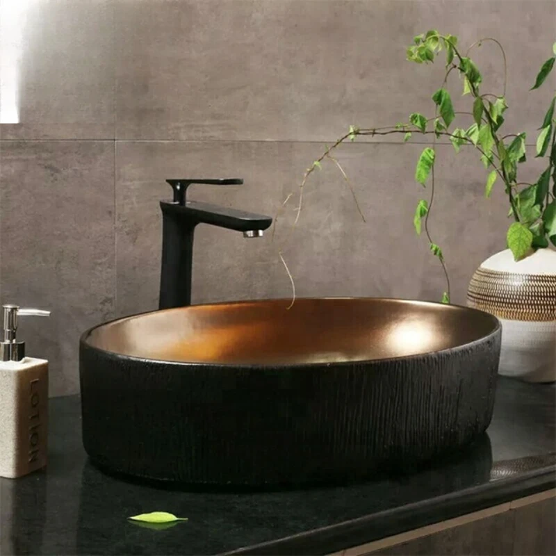 Vessel Shape Cooper Metal Color Wash Basin Lavatory Oval Bronze Bathroom Sink