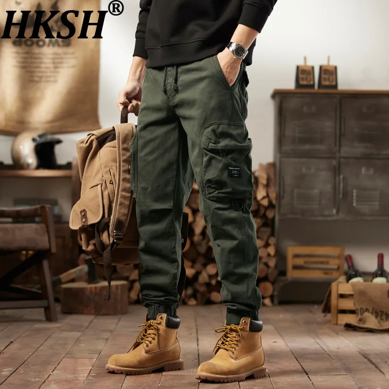

HKSH Spring New Men Tide American Vintage Cotton Casual Outdoor Mountain Pockets Jogger Trendy Safari Style Cargo Pants HK20469