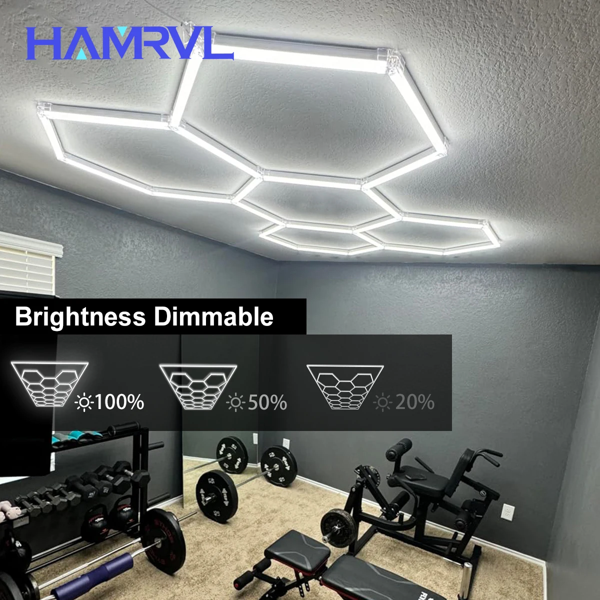 Dimmable Hexagon Led Lights Lamp 110V-220V 6500K Honeycomb LED Ceiling Light for Gym Barbershop Auto Car Detailing Lighting