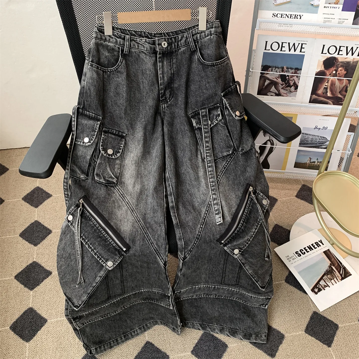 

Women's Black Gothic Emo Y2k Baggy Cargo Jeans Japandi Style Oversize Grunge Jean Pants Vintage Harajuku Denim Trousers Clothes
