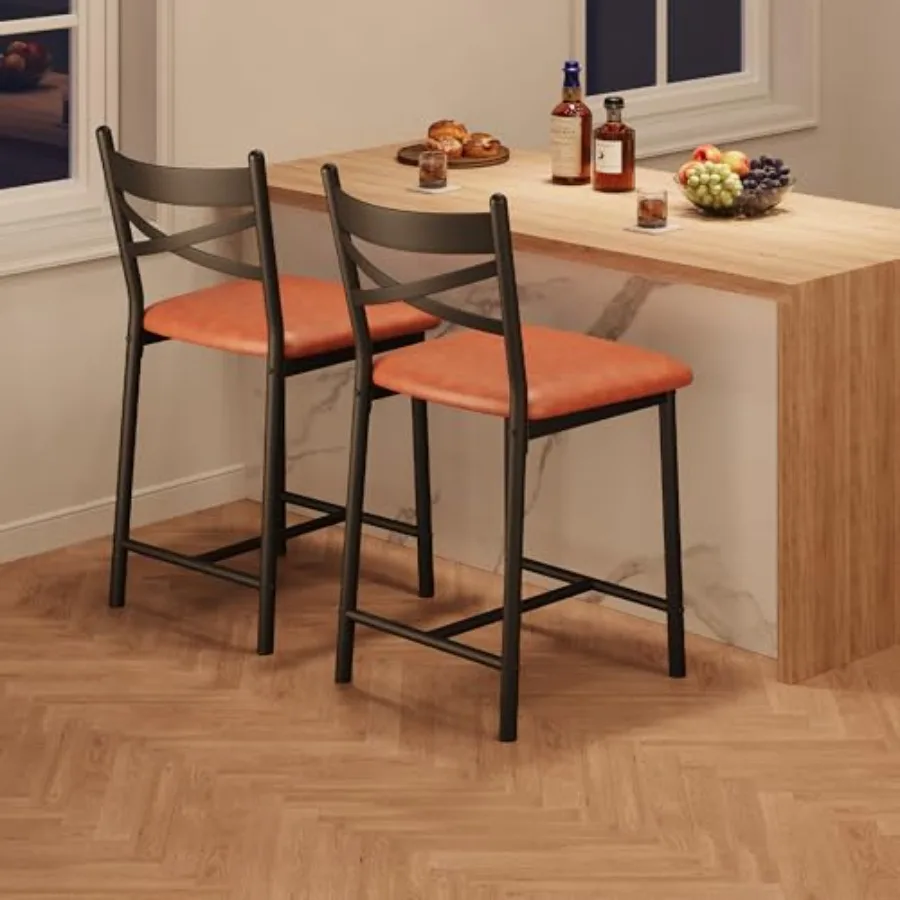 

24" Counter Height Bar Stools Set of 2, Upholstered Bar Chairs with Back, Thick Cushion, Counter Height Barstools for Kitchen I