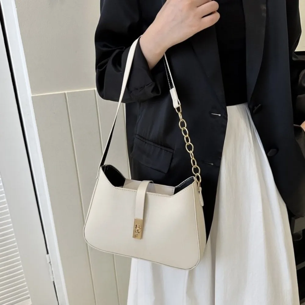 

Portable Solid Color PU Underarm Bag Shoulder Pouch Tote Bag Women Shoulder Bag Coin Purse All-match Chain Handbag Girls Women