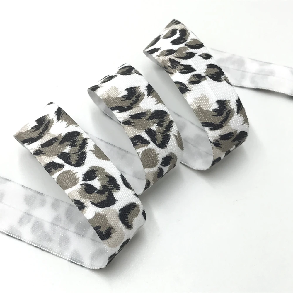 20mm Colorful Leopard Zebra Print Fold Over Elastic Stretchy Band DIY Girls Hair Ties Strap Headband Accessories Wholesale