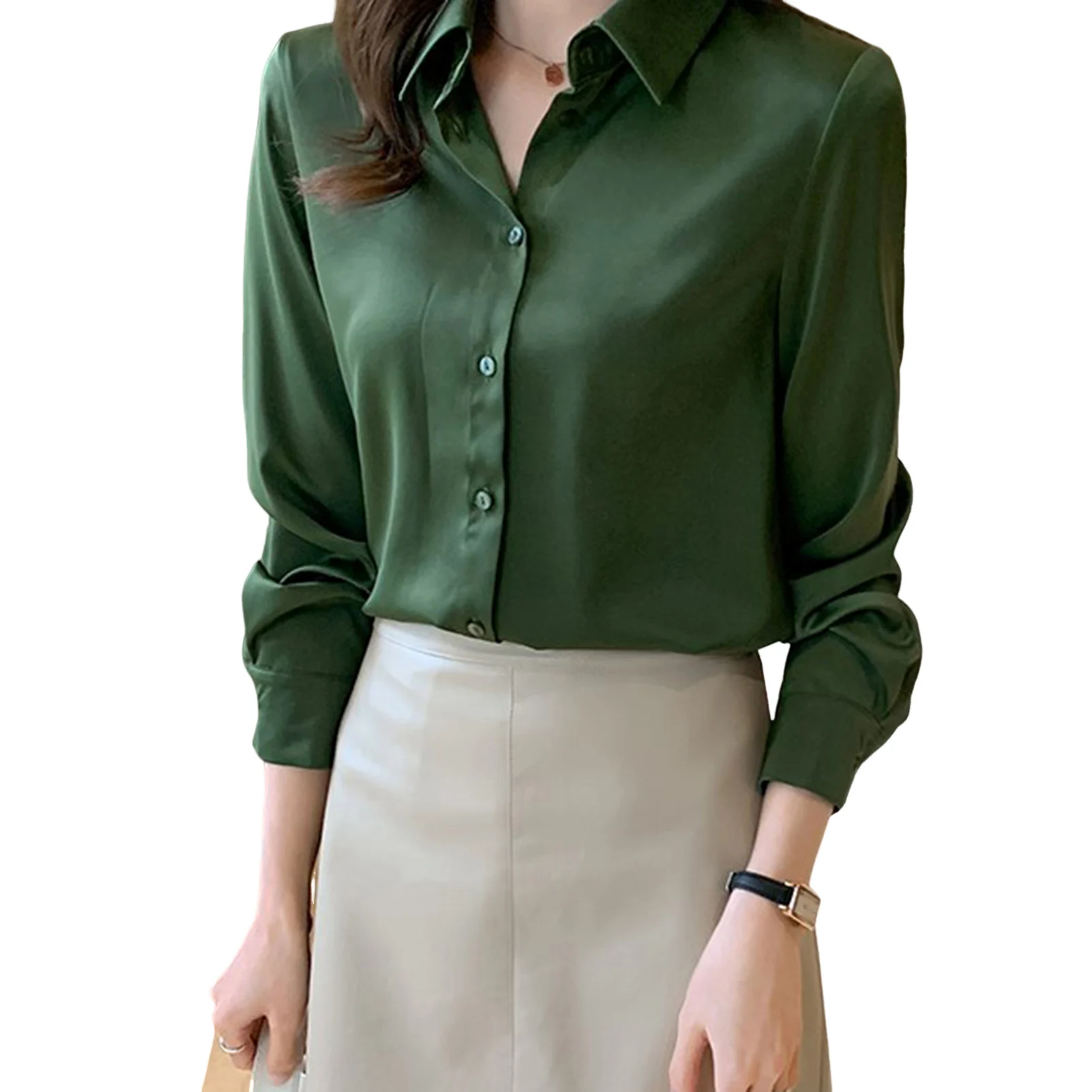 

Satin Shirts for Women Glossy Texture Fabric Vintage Style Blouse Shirt Suitable for Office Meeting Working new