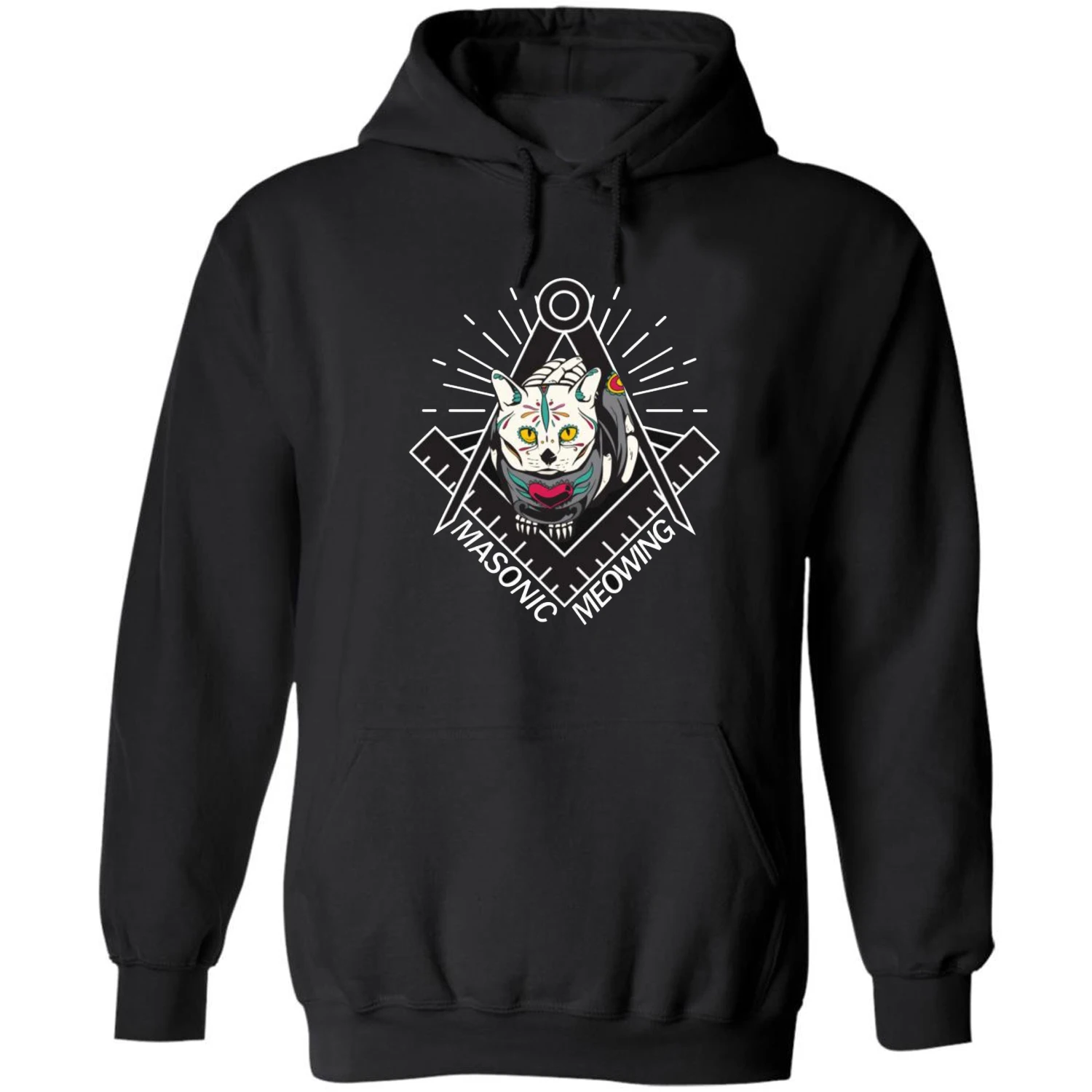 

Cute Masonic Meowing Cat Freemason Mason Esoteric Pullover Hoodie New 100% Cotton Comfortable Casual Mens Sweatshirt Streetwear