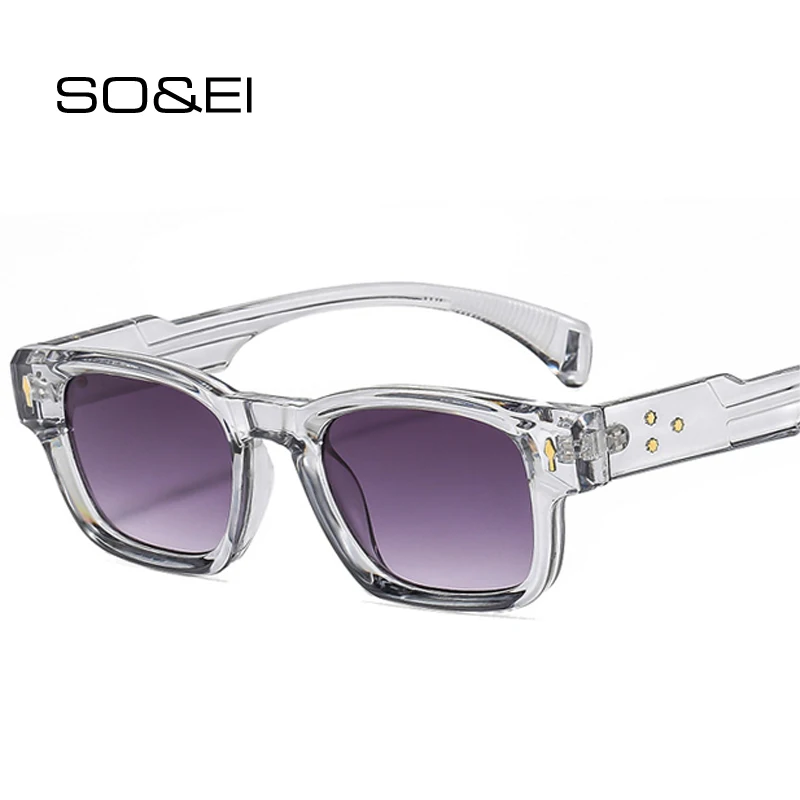 

SO&EI Retro Square Sunglasses Women Fashion Gradient Shades UV400 Men Trending Rivets Punk Blue Sun Glasses