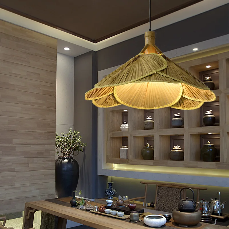 Fan chandelier creative personality bamboo weaving lamp B & B