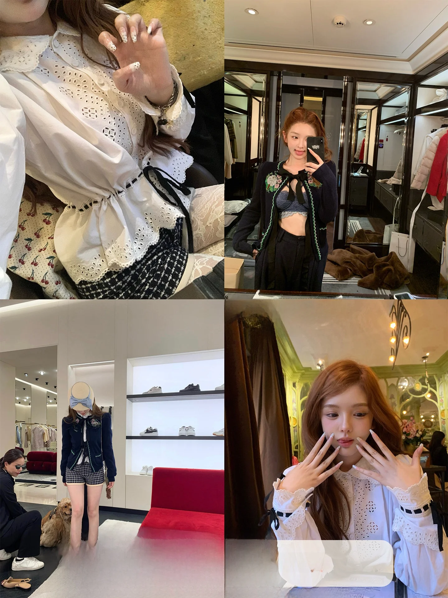 

Лимитированная серия DoggyQin Kensington: белая вышитая рубашка из 100% мериносовой шерсти с ажурным дизайном, женский модный комплект