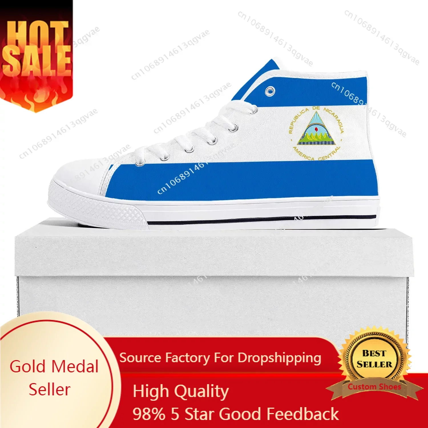 Nicaraguan Vlag Hoge Top Hoge Kwaliteit Sneakers Heren Dames Tiener Canvas Sneaker Nicaragua Casual Paar Schoenen Custom Schoen