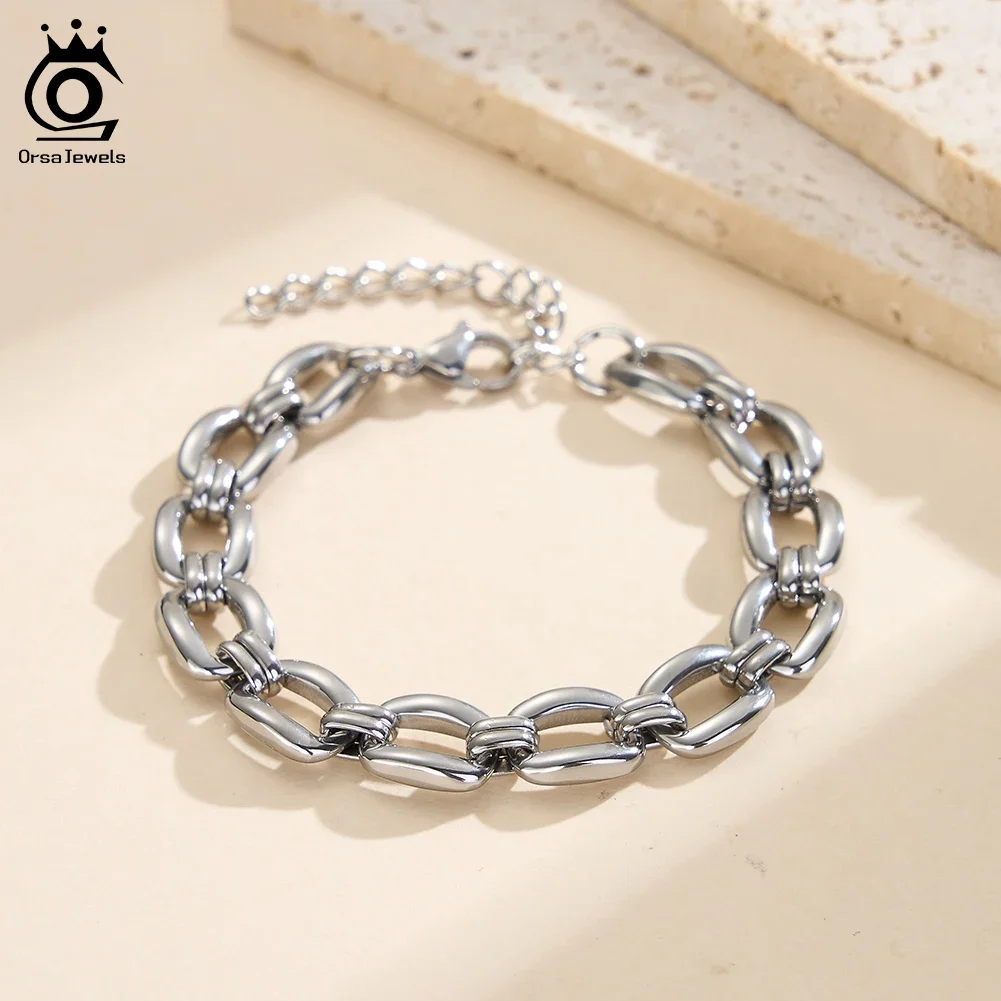 

ORSA JEWELS Stainless Steel Minimalist Paperclip Link Chain Chain Bracelets for Women Waterproof Jewelry Daily Wear STCB06