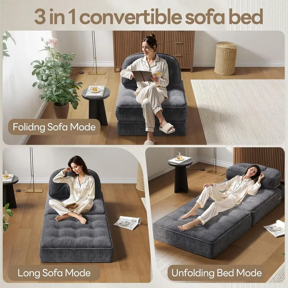 أريكة سرير مخملية مضلعة باللون الرمادي، أريكة مدمجة قابلة للتحويل للبالغين، أثاث مريح للاستراحة والألعاب، تصميم حديث لـ Apar #4