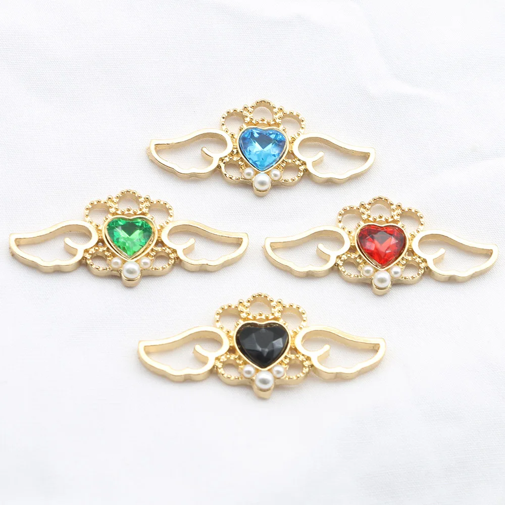 New 10 piece 18 * 39mm Angel Love Wings Pearl Alloy Flower Plate Buckle Diy Hair Accessories Bow Gift Box Accessories