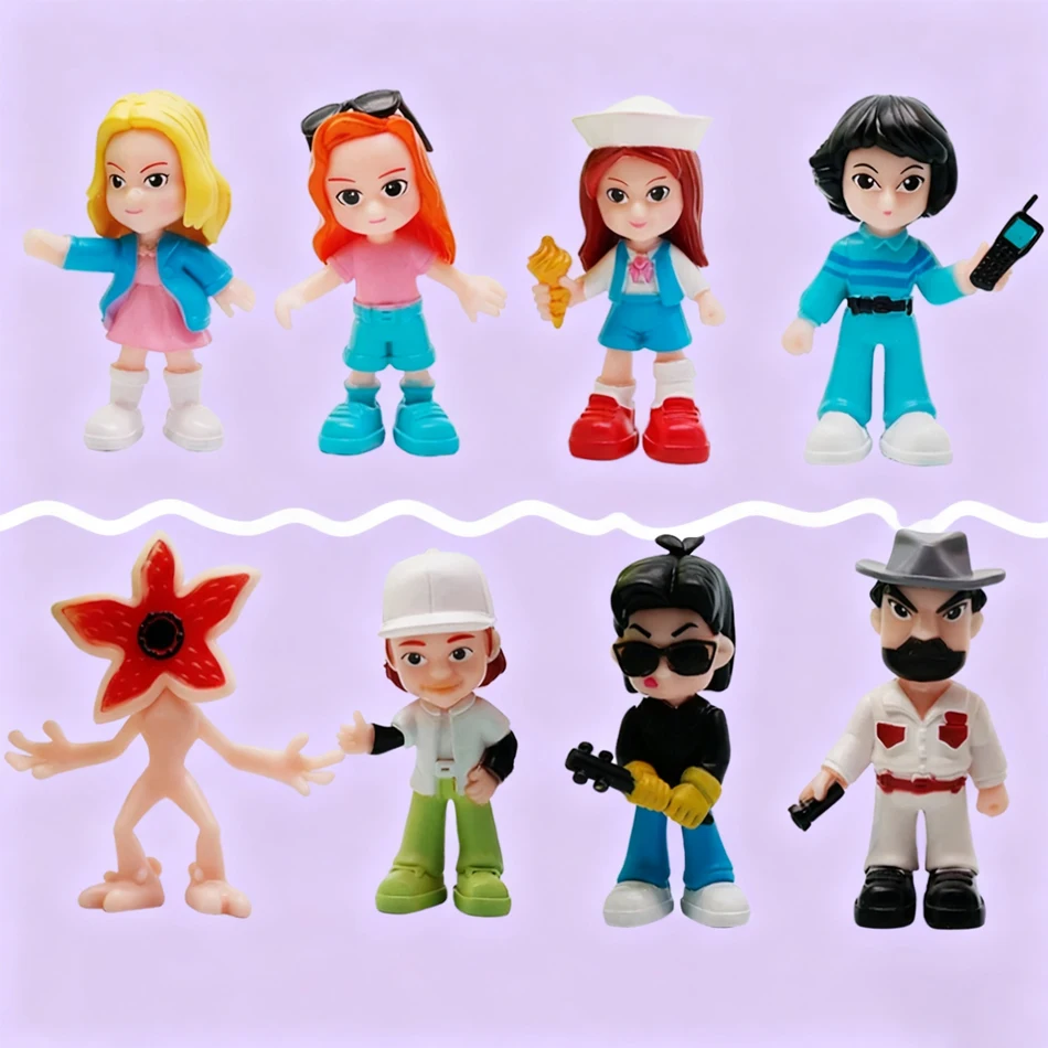 새로운 8개 TV 캐릭터 피규어 세트 - 윌 바이어스 & 일레븐 액션 인형 케이크 토퍼 수집용 장식 팬들을 위한 선물