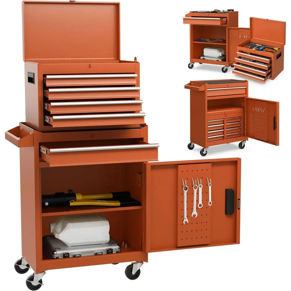 

5-Der Rolling Tool Chest, Lockable Wheels, Adjustable Shel & Anti-Slip Liner, Detachable Tool Box Organizer, Garage Workshop