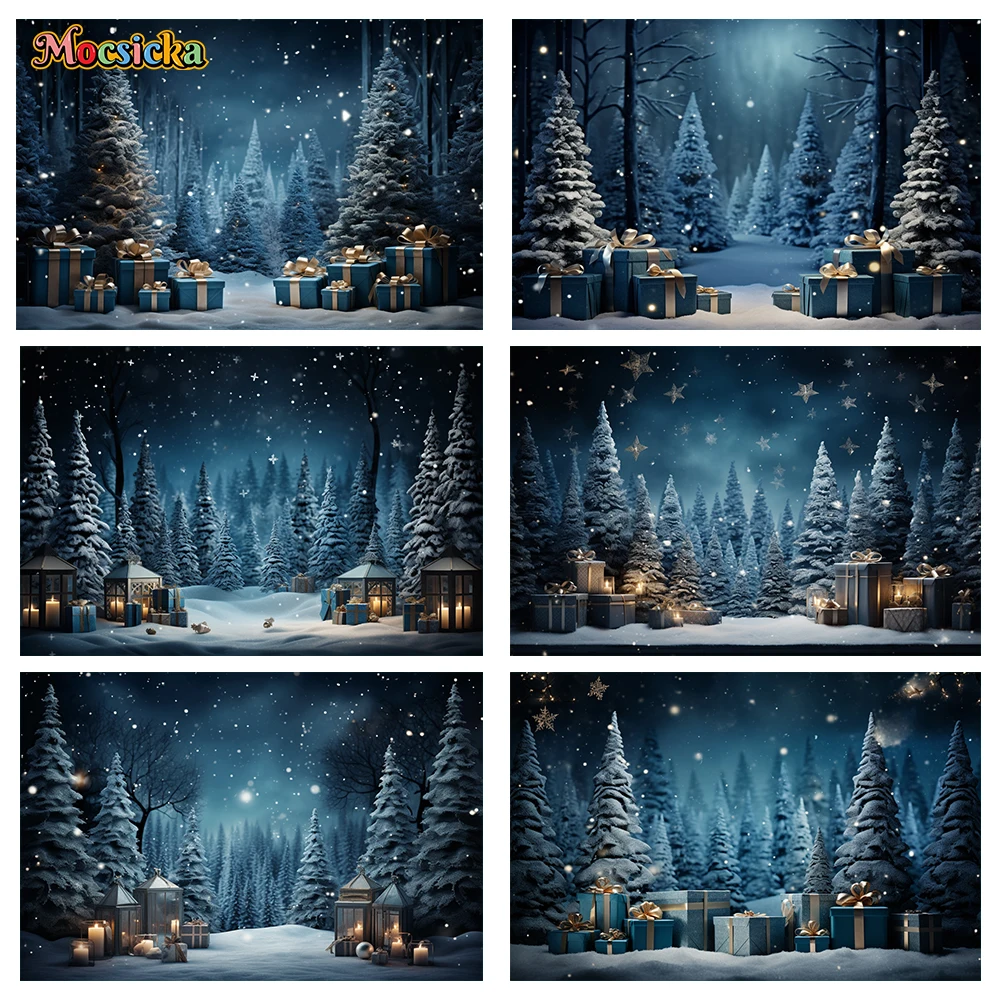 

Mocsicka Winter Christmas Photography Background Starry Sky Xmas Tree Holiday Party Family Portrait Photo Backdrops Studio