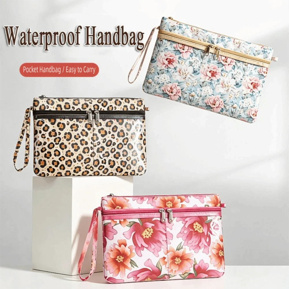 

Floral/Leopard Print Coin Purse Double Zipper Waterproof Small Hand Pouch Stain Resistant Storage Bag Card & Coin Storage