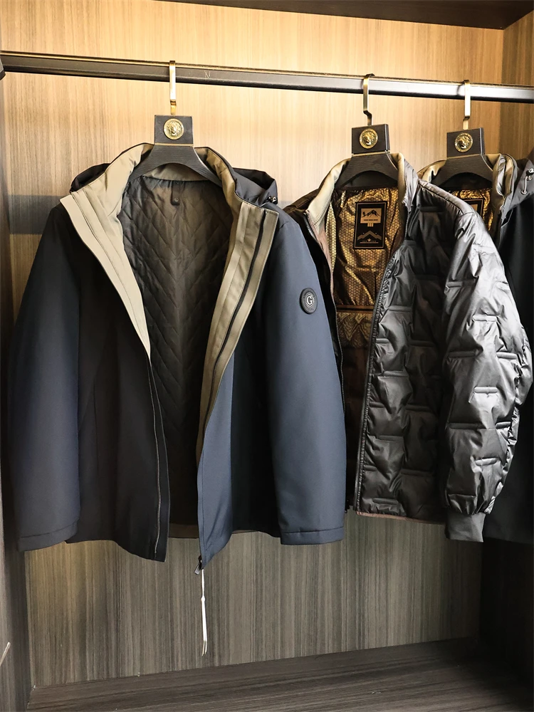 

Detachable Goose down Inner Core! Five Ways to Wear One Coat! Autumn Winter High End Men's Faion Rabbit Fur Filled Hooded d...