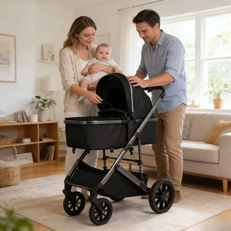 Lightweight Metal Baby Stroller One Click Folding Sit Lie Down 0-3 Years Old Sleeping Basket 15kg Load Bearing