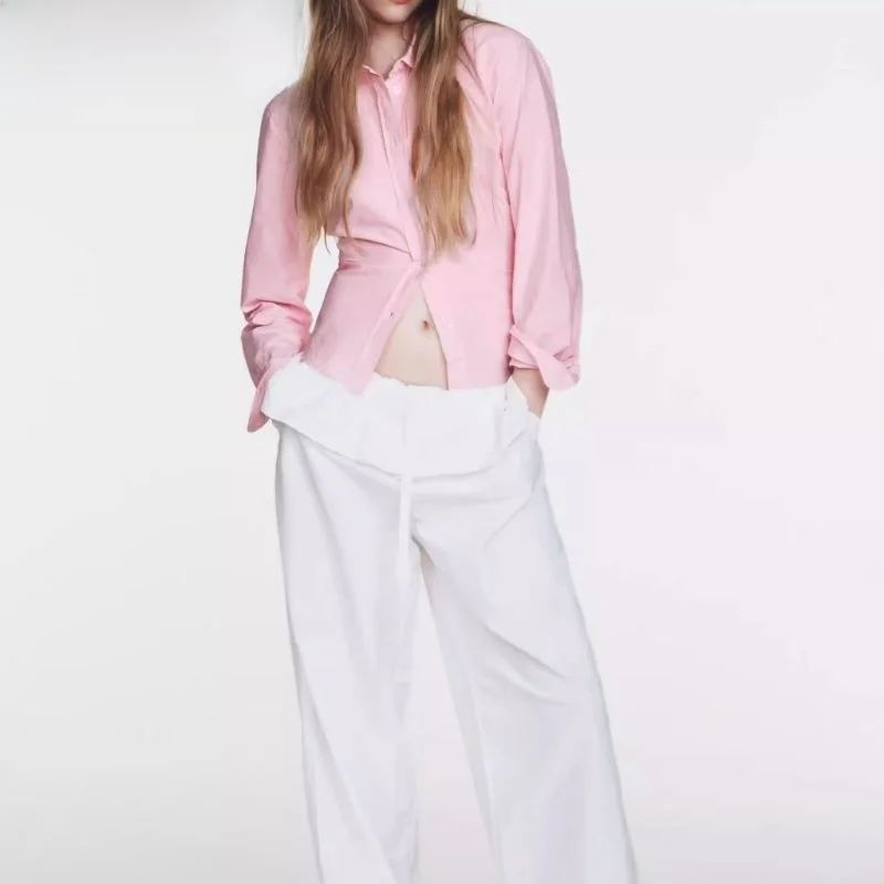 

New 2026 Spring Summer Women's High Waist Nylon Overlap Waist Pants Versatile Straight Leg Trousers Elegant Commute Style Lon...