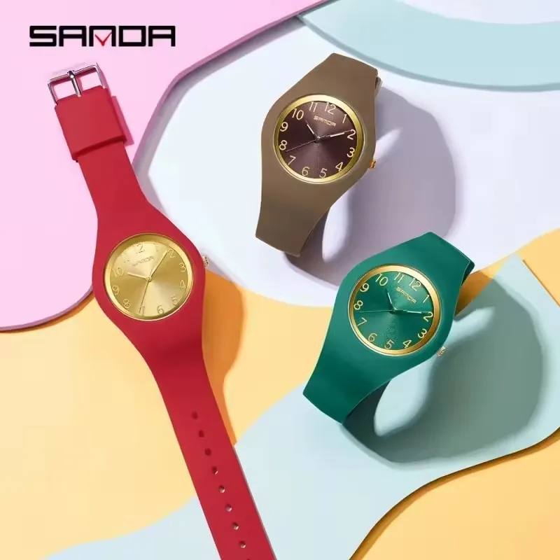 SANDA 6186 Simple Luxury Student Quartz Watch Outdoor Silicone Strap Waterproof Night Light Boys and Girls Daily Watch Gift