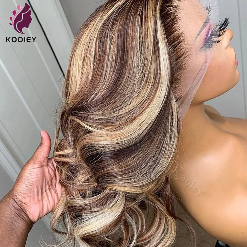 13x6 Highlight Wig Human Hair Body Wave Honey Blonde Brown Colored 5x5 Silk Top Wig On Clearance Sale 360 Lace Frontal Wig