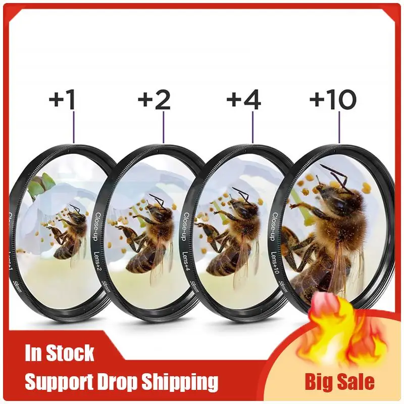 أفضل العروض كاميرا عالمية ماكرو + 1 + 2 + 4 + 10 مرشح عدسة قريبة 4 في 1 عدسة قريبة 58 مم مناسبة للكاميرات المختلفة المتينة Ea