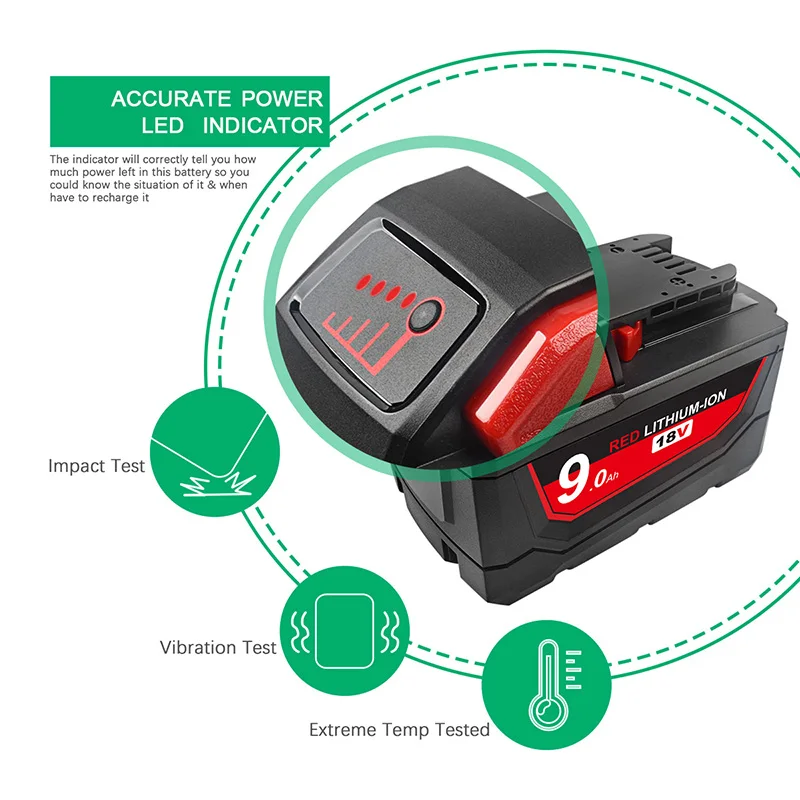 Replacement for Milwaukee 48-11-1852 M18 XC 9.0 Ah Lithium Battery 18V Rechargeable Batteries 48-11-1815 48-11-1850 L50