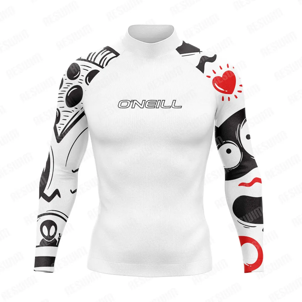 New Men's Funny Swimsuit Rash Guards Long Sleeve Surfing T-Shirt UPF 50+ Swimwear Quick Dry Beach Water Suit Sports Surf Clothes