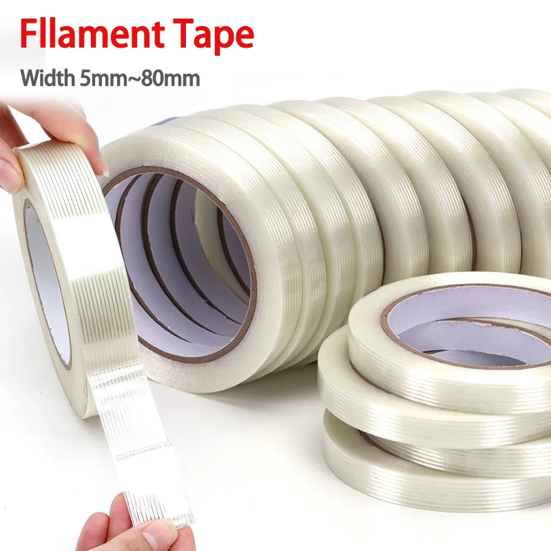 Filament Tape 50m Roll Heavy Duty Single Direction Glass Fiber Reinforced High Tensile Strength Strapping Tape Bundling Packing