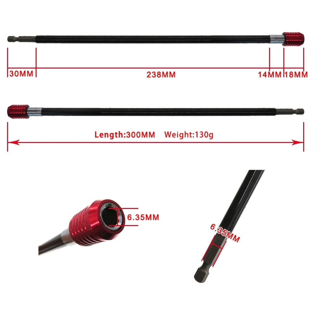 1pcs 300mm Hexagonal Handle Extended Quick Release Self-locking Extension Rod Extension Rod Screwdriver Extension Rod Tool Red