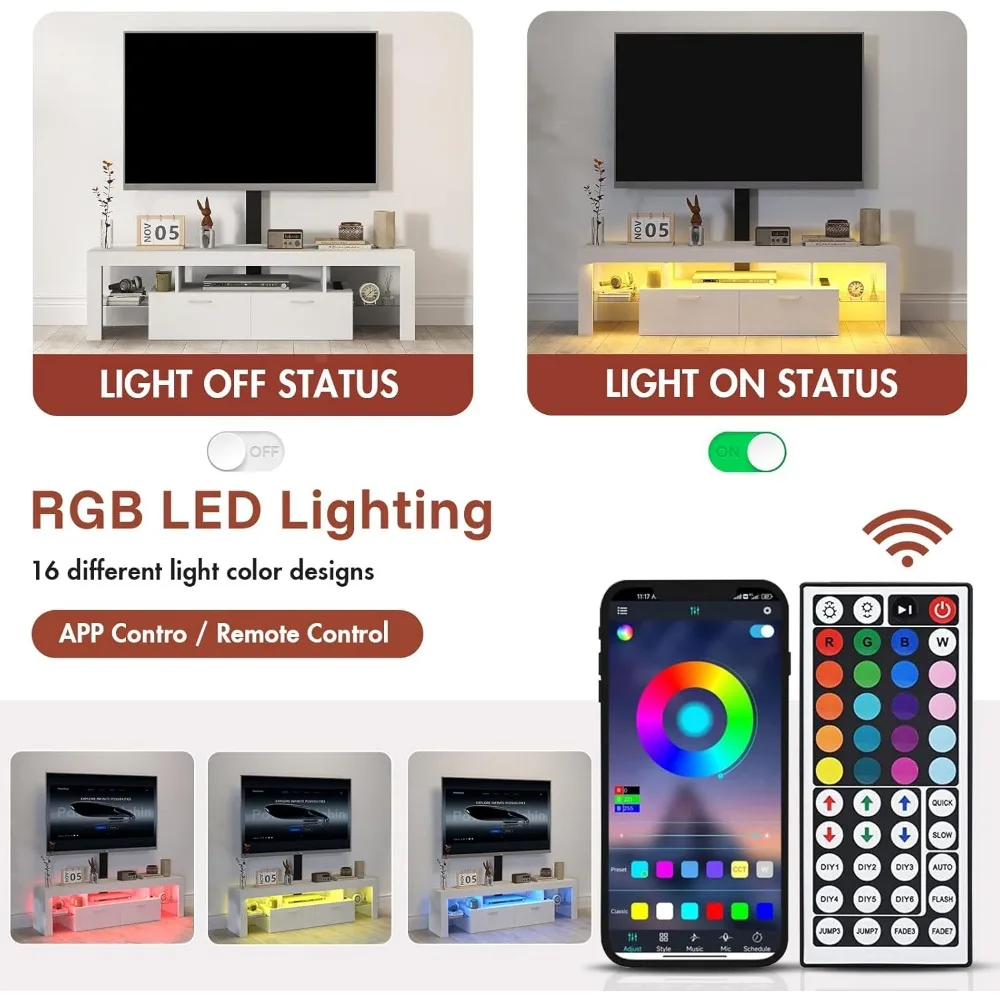 حامل تلفزيون حديث مع حامل - وحدة تحكم تلفزيون مع منفذين تيار متردد - حوامل تلفزيون مع ضوء RGB Led لأجهزة التلفاز مقاس 75 بوصة - كابينة مزدوجة #5