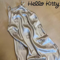 Sanrio Hello Kitty Women Sexy Ice Silky Nightdress Slip Skirt Pajamas Nightgowns Cute Comfortable Casual Summer Night Dress XXL