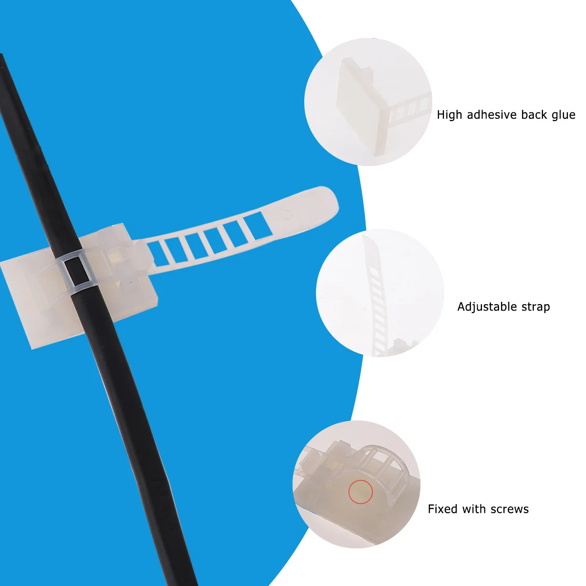 

50Pcs Heavy Duty Cable Clips Adhesive Wire Holders for Secure Cable Management in Home Office Car Wall Mounting