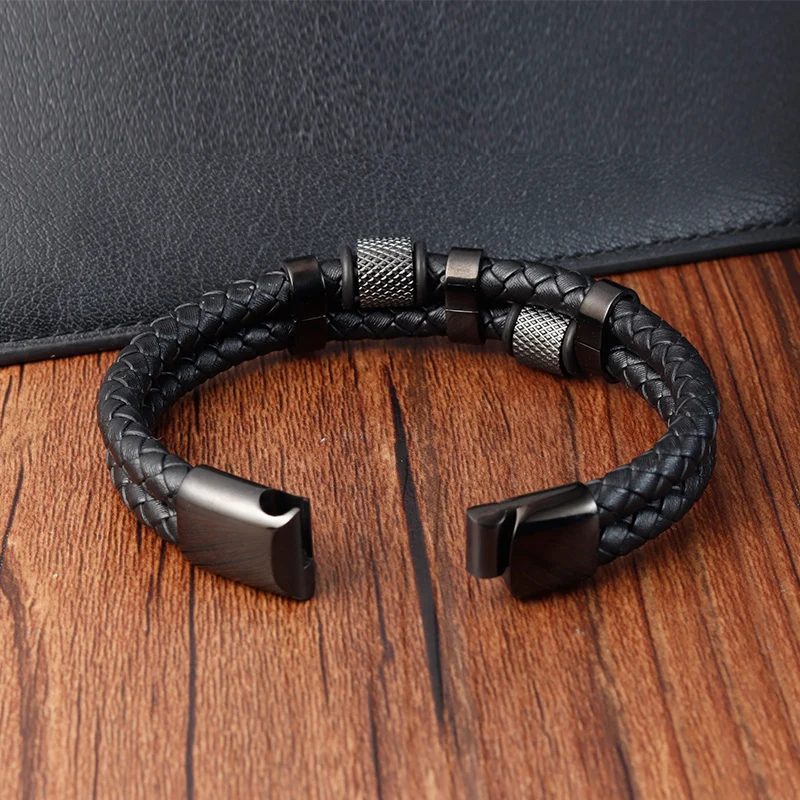 Charm Braid Rope Bracelet For Men Stainless Steel Magnetic Buckle Genuine Leather Bracelets & Bangles Male Female Jewelry image 6