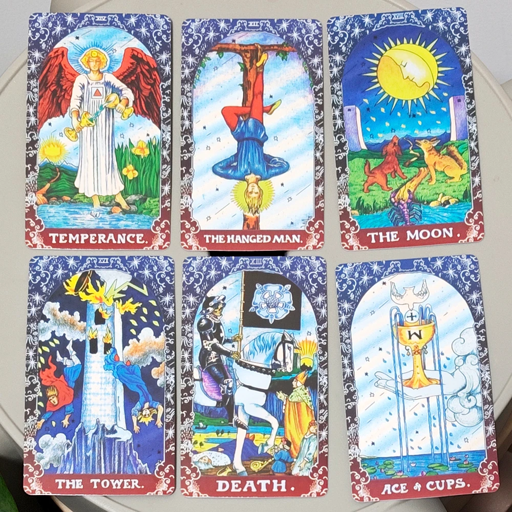 10.3*6cm Blue Classic Tarot Deck - 78 Cards Traditional Waite Imagery with Celestial Mandala Back, Unique Starry Border Design