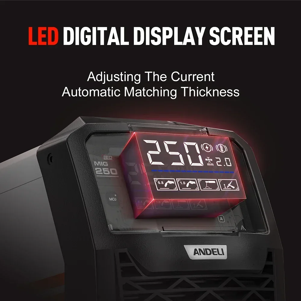 ANDELI 220V Semi-automatic Welding Machine Lift TIG MMA MIG 3 in 1 Gasless MIG Welder for Household MIG-250ME