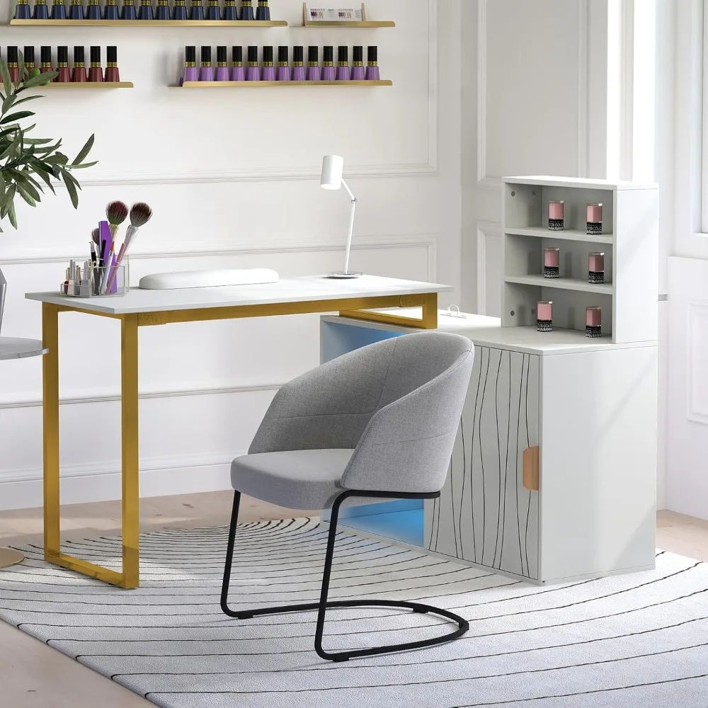 

Nail Table, Manicure Table, Nail Station, Open Shelves, Remote Control LED Light, Sliding Door Cabinet, Salon