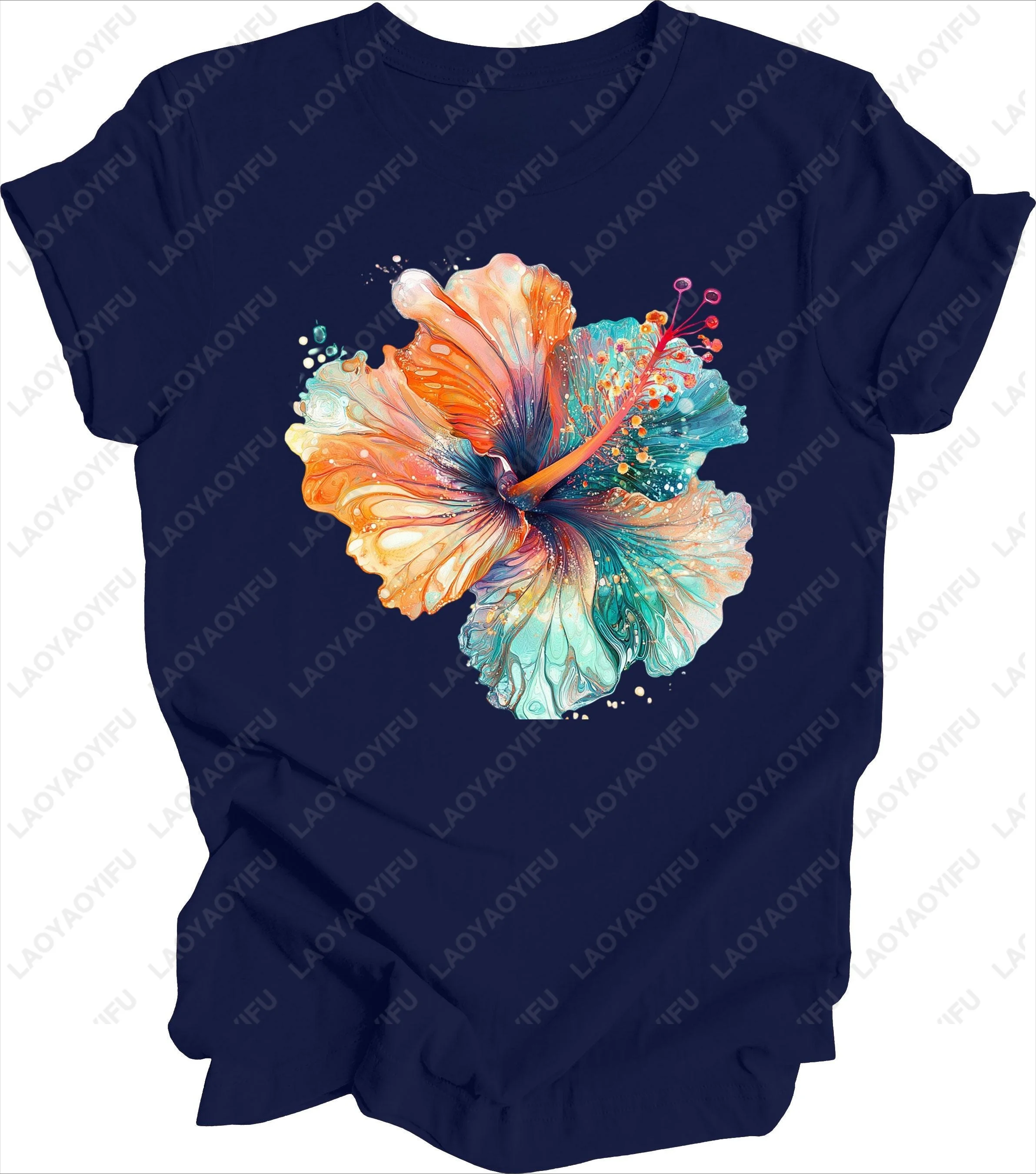 Hibiscus Flower Graphic Vintage Style Tshirt - Hawaii Tropical Vacation Souvenir T Shirt Casual Fashion Loose Harajuku T-shirt