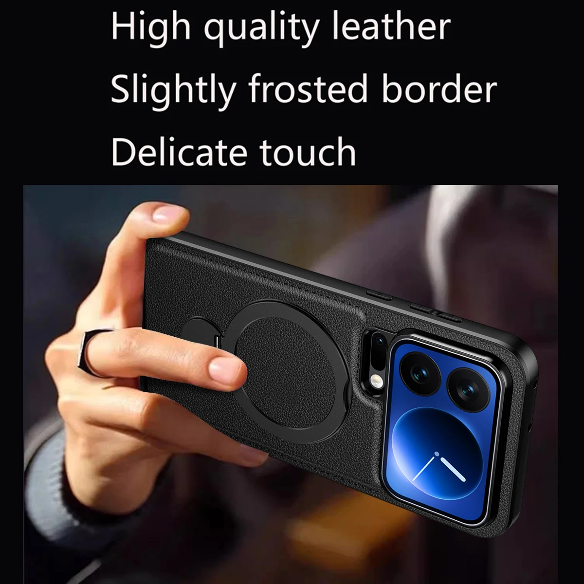 

Metal Ring Holder Magnetic Wireless Charging Back Cover Cases For XiaoMi 17 Pro Max Anti-Drop Soft Silicone Leather Phone Case