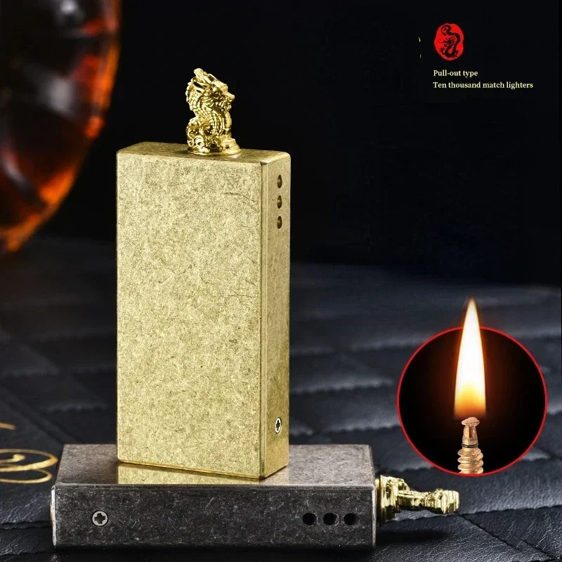 2024 New Fun Mechanical Pull Out Torch 10,000 Match Lighter Outdoor Portable Vintage Kerosene Lighter Men\'s Smoking Tools