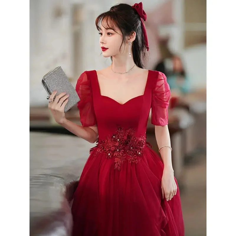 Toast Dress Bride 2023 New Wedding Engagement Wine Red Back To The Door Evening Dress Female Thin Can Be Worn At Ordinary Times