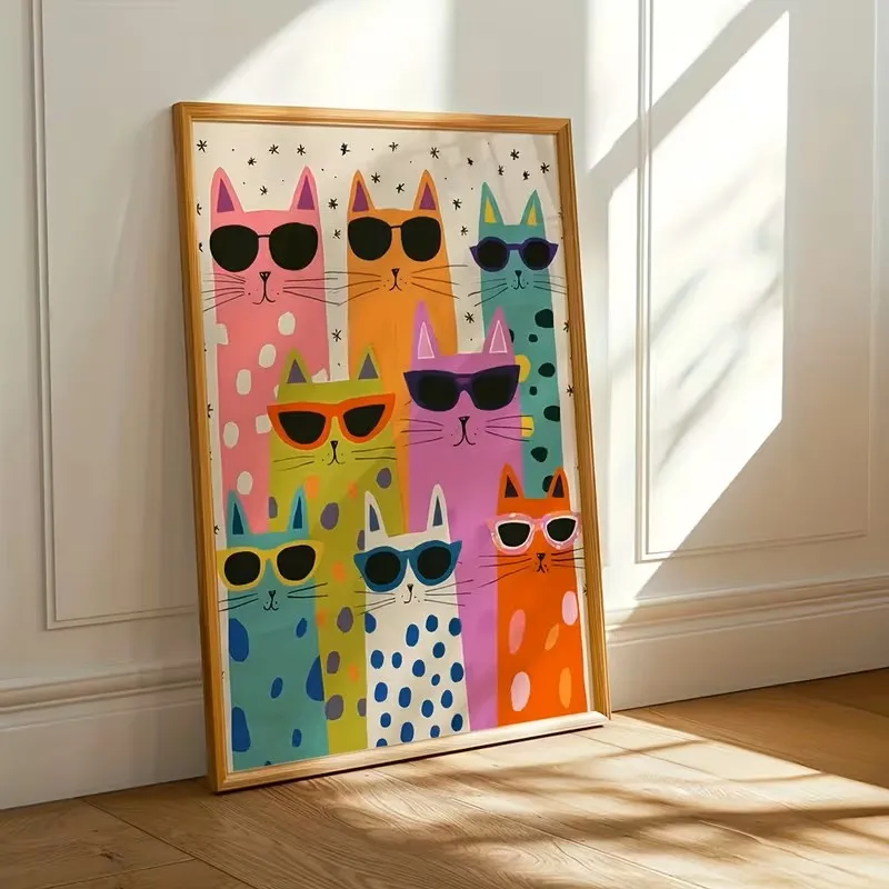 

Colorful Cat-themed Fun Game Room Decoration Featuring Funny Cat Canvas Posters Cute Pet Art and Home Decor for The Living Room.