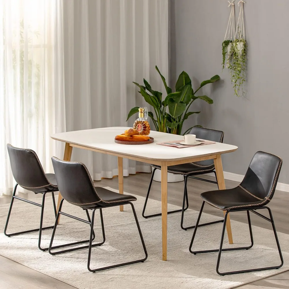 4-piece dining chair set, modern industrial kitchen and dining chairs, faux leather dining chairs with metal legs