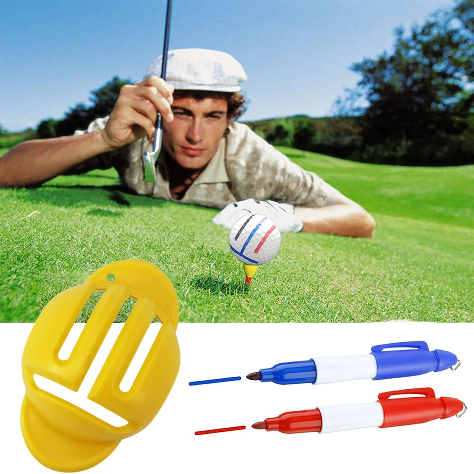 Golf Ball Marker Liner Drawing Marker 1 Golf Ball Marking Stencil and 2 Colors Golf Ball Markers for Putt Ball Marking Tools