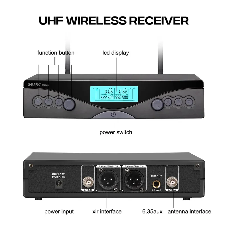 2026 New Wireless Microphone G-MARK G320AM Professional UHF 2 Channels Karaoke Mic Handheld Automatic Frequency Adjustable 100M