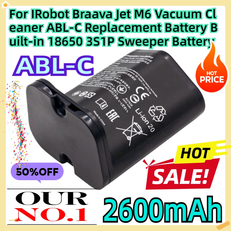 

For IRobot Braava Jet M6 Vacuum Cleaner ABL-C Replacement Battery Built-in 18650 3S1P 2600mAh Sweeper Battery