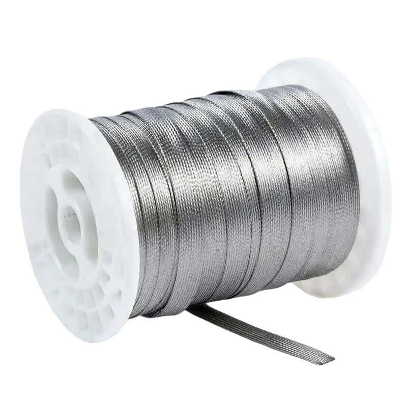 5m 304 Stainless Steel Braided Mesh Tube Wire Cable Braid Sleeve High Temperature Resistant Electrical Conductive Shielding Tape