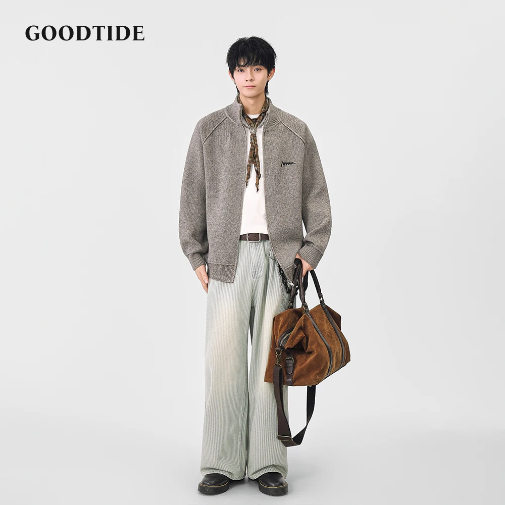 Fashion Men's Casual Full - Zip Mock Neck Cardigan 2025 Winter New Ribbed Knitted Jacket Detail Soft Long Sleeve Outerwear Top