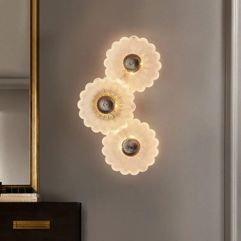 

Modern Designer Luxury Wall Lamps LED Living Room Background Decorative Bedroom Bedside Hotel Flower Atmosphere Sconces Lights